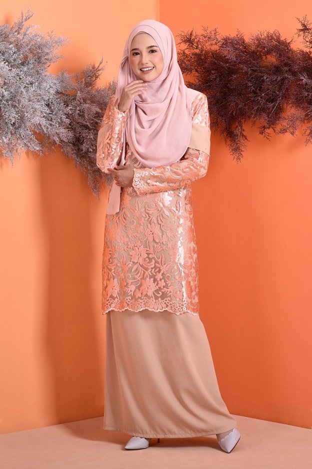 Abaya Lace Lorna - Peach Tea