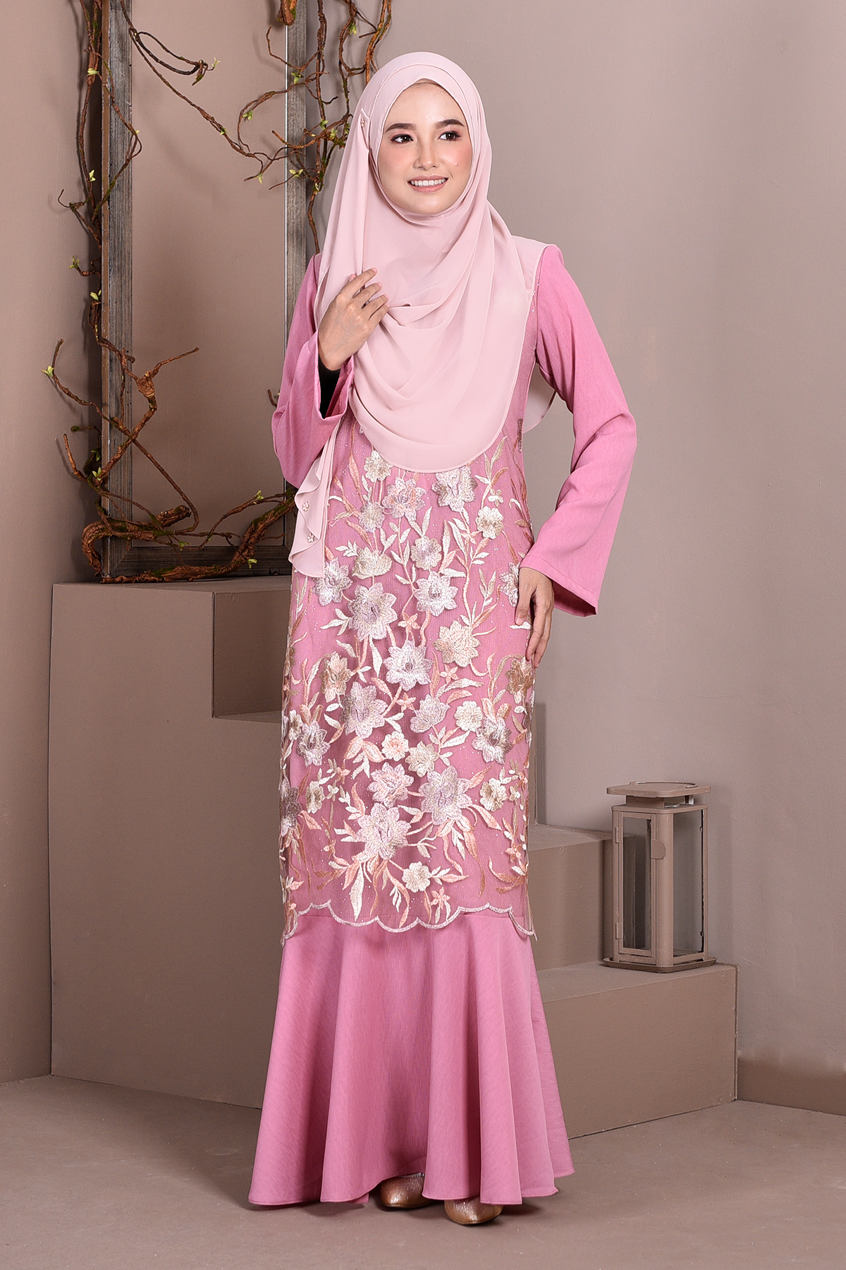 Abaya Lace Mermaid Elsa - Gummy Pink