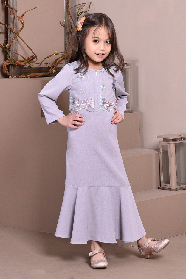 Abaya Lace Mermaid Elsa Kids - Dove Grey