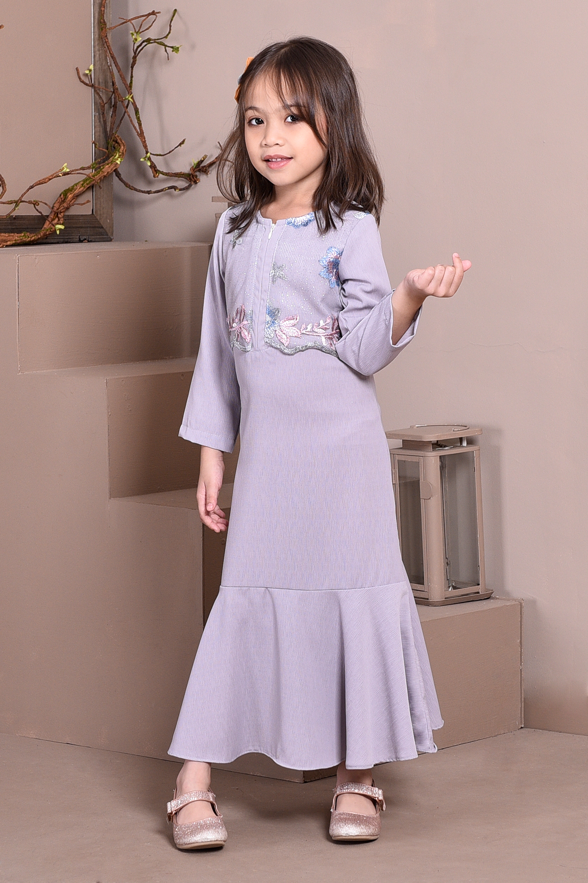Abaya Lace Mermaid Elsa Kids - Dove Grey