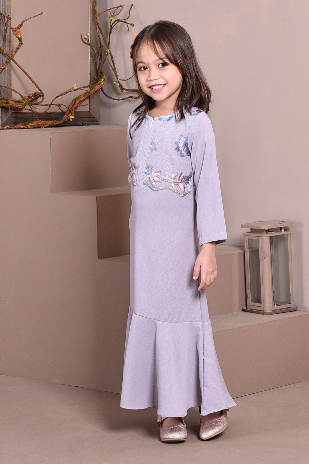 Abaya Lace Mermaid Elsa Kids - Dove Grey