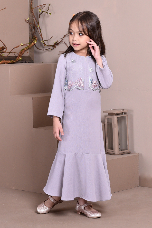 Abaya Lace Mermaid Elsa Kids - Dove Grey