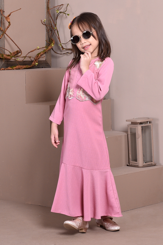 Abaya Lace Mermaid Elsa Kids - Gummy Pink