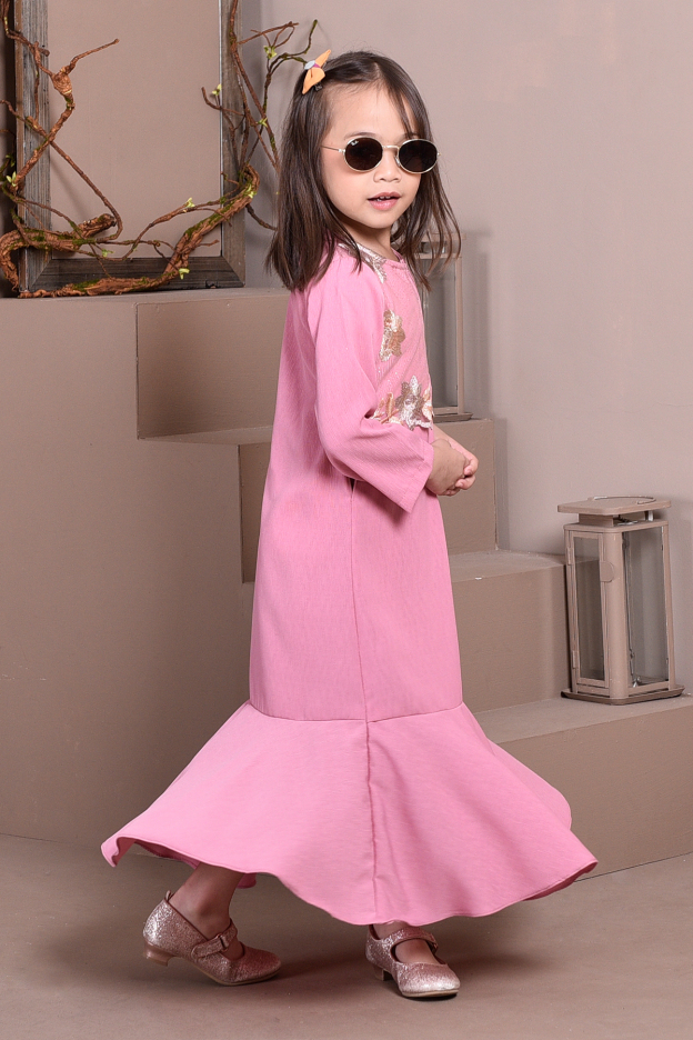 Abaya Lace Mermaid Elsa Kids - Gummy Pink
