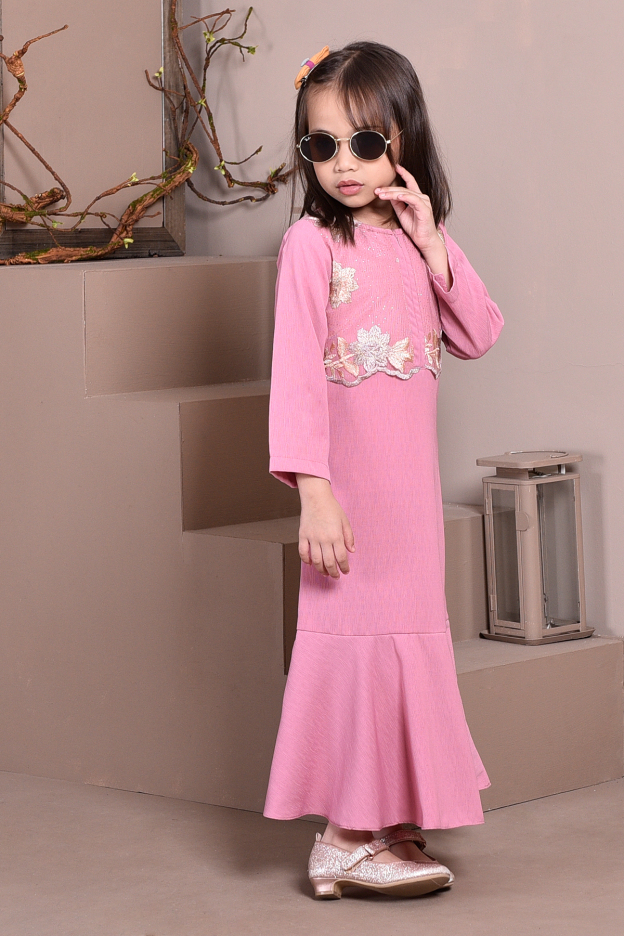 Abaya Lace Mermaid Elsa Kids - Gummy Pink