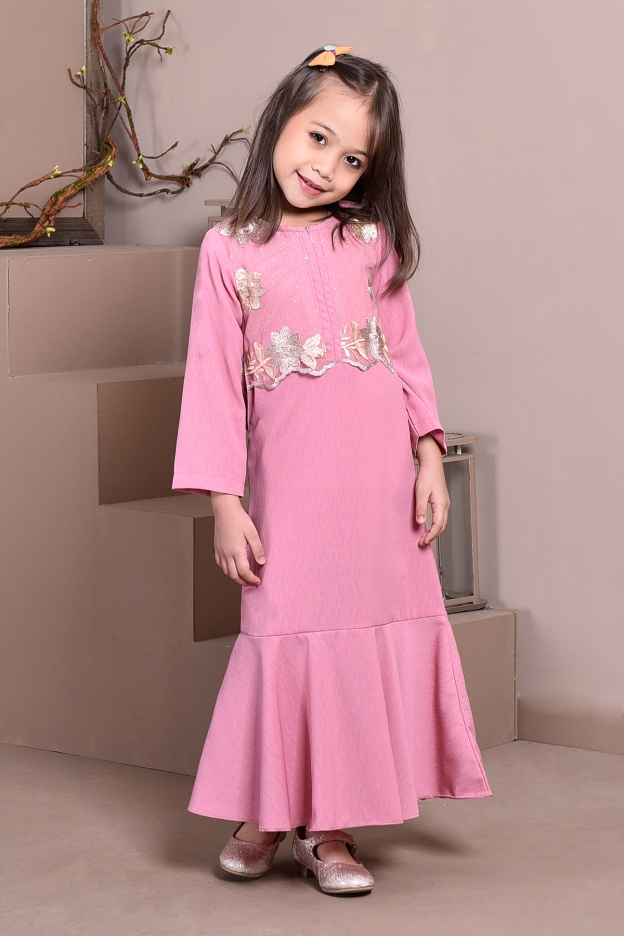 Abaya Lace Mermaid Elsa Kids - Gummy Pink