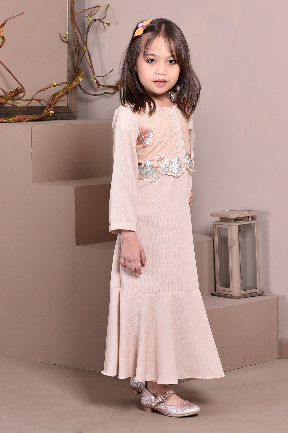 Abaya Lace Mermaid Elsa Kids - Milk Tea
