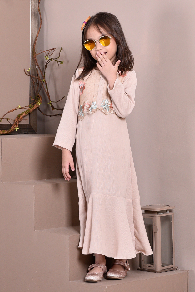 Abaya Lace Mermaid Elsa Kids - Milk Tea