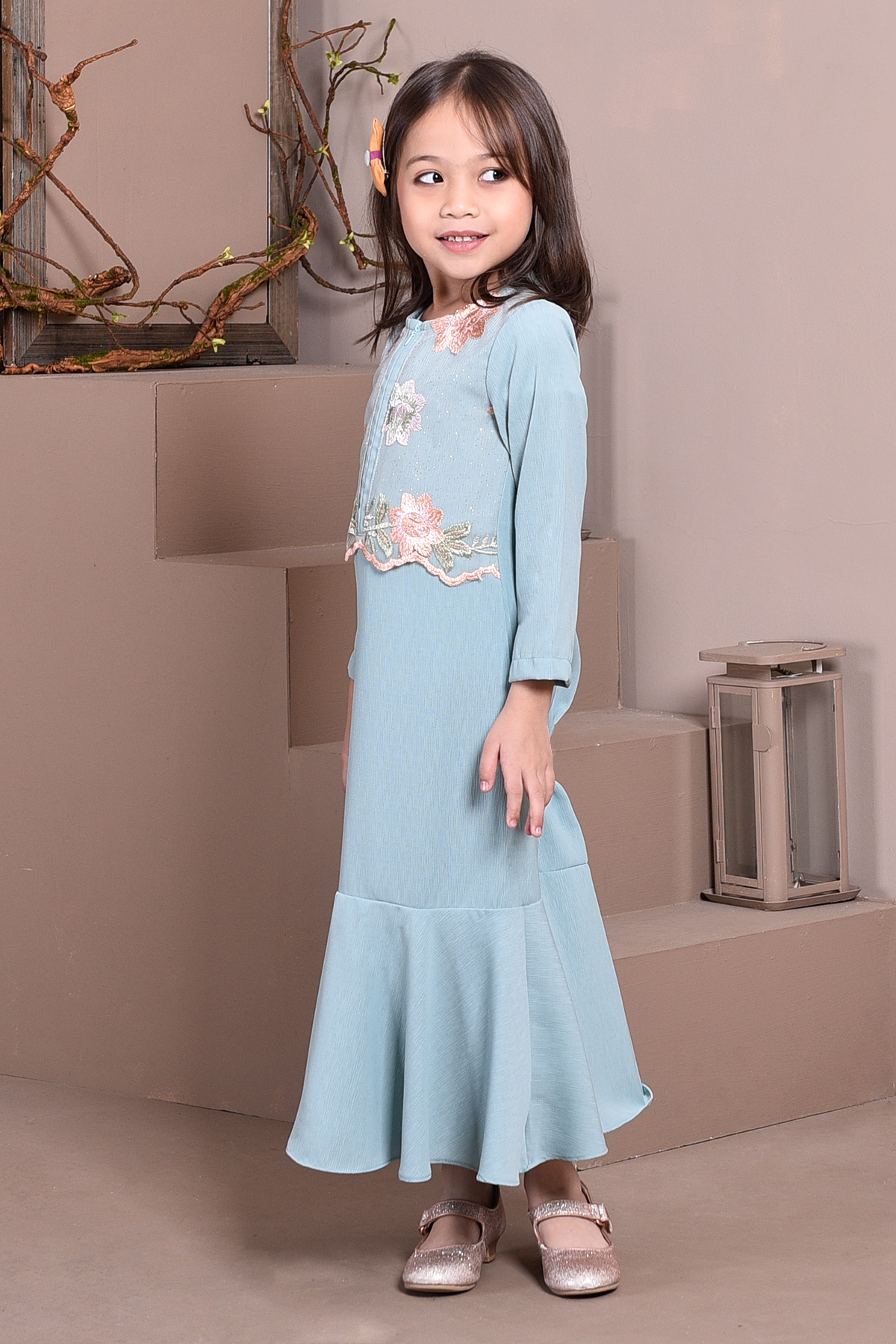 Abaya Lace Mermaid Elsa Kids - Sea Blue