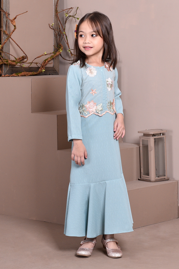 Abaya Lace Mermaid Elsa Kids - Sea Blue