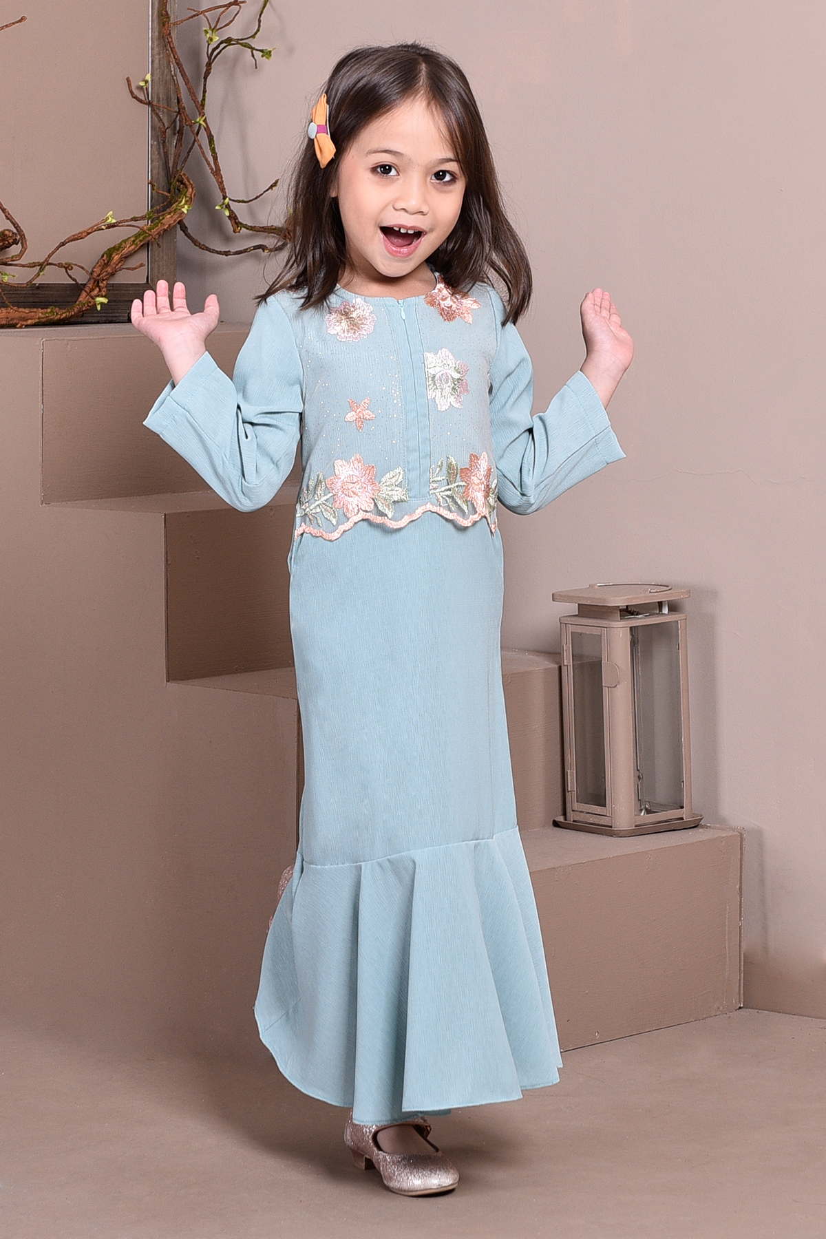Abaya Lace Mermaid Elsa Kids - Sea Blue