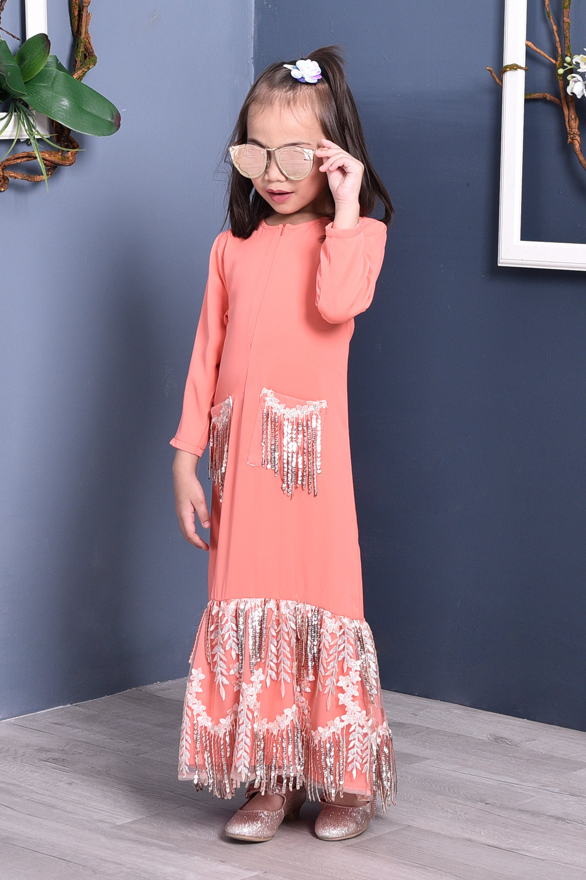Abaya Sequin Fringe Jaelyn Kids - Coralette