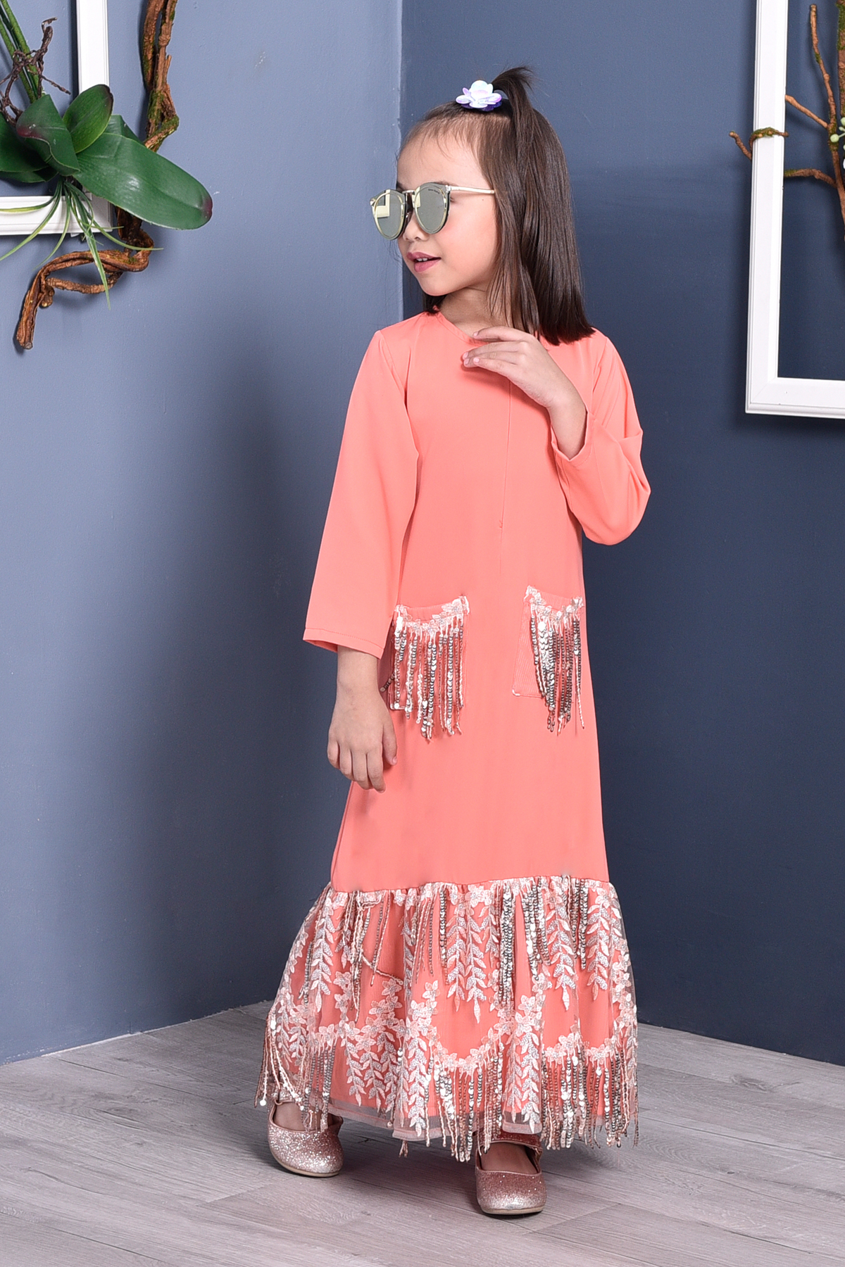 Abaya Sequin Fringe Jaelyn Kids - Coralette
