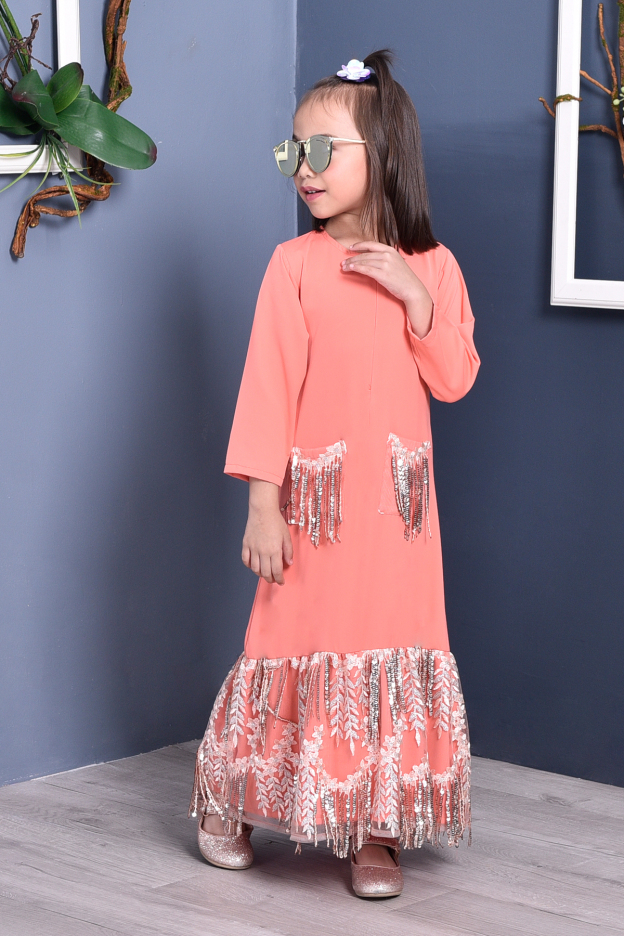 Abaya Sequin Fringe Jaelyn Kids - Coralette