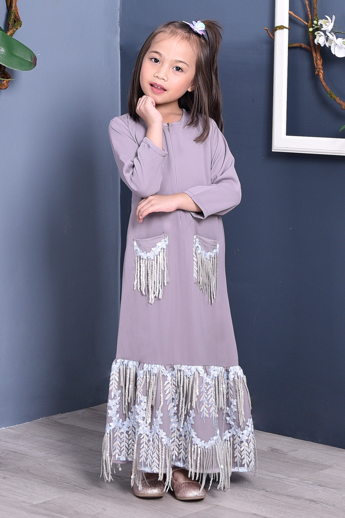 Abaya Sequin Fringe Jaelyn Kids - Silvermine