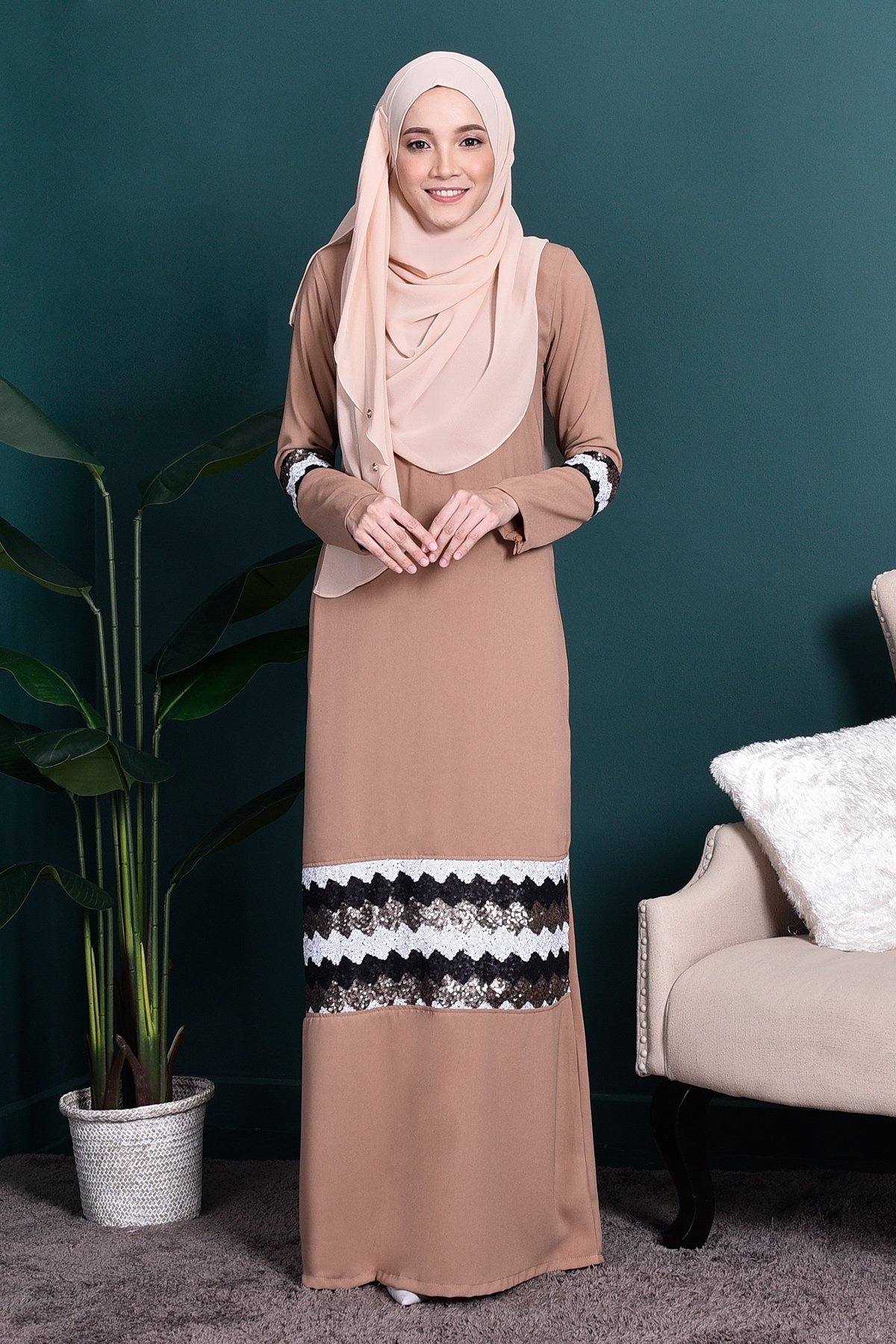 Abaya Sequin Jemina - Milk Tea