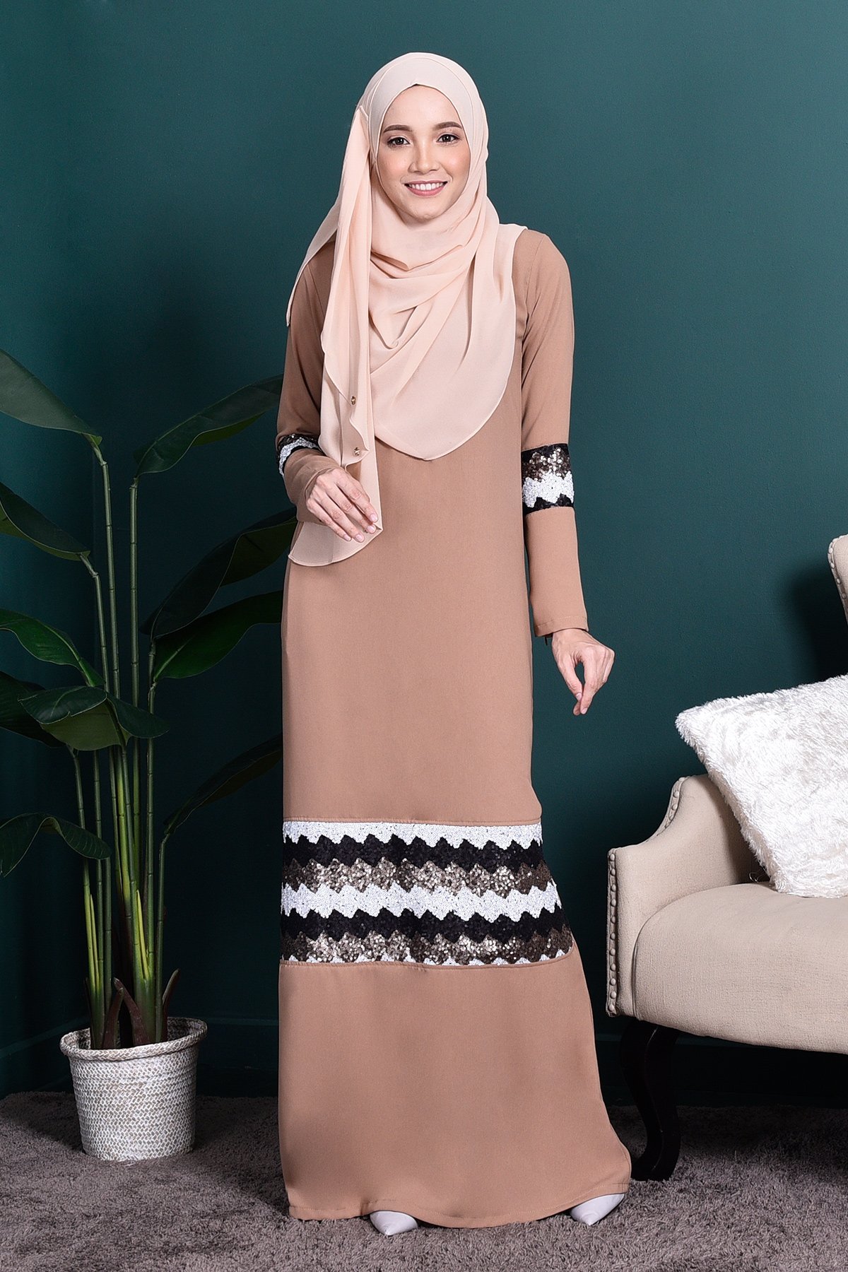 Abaya Sequin Jemina - Milk Tea