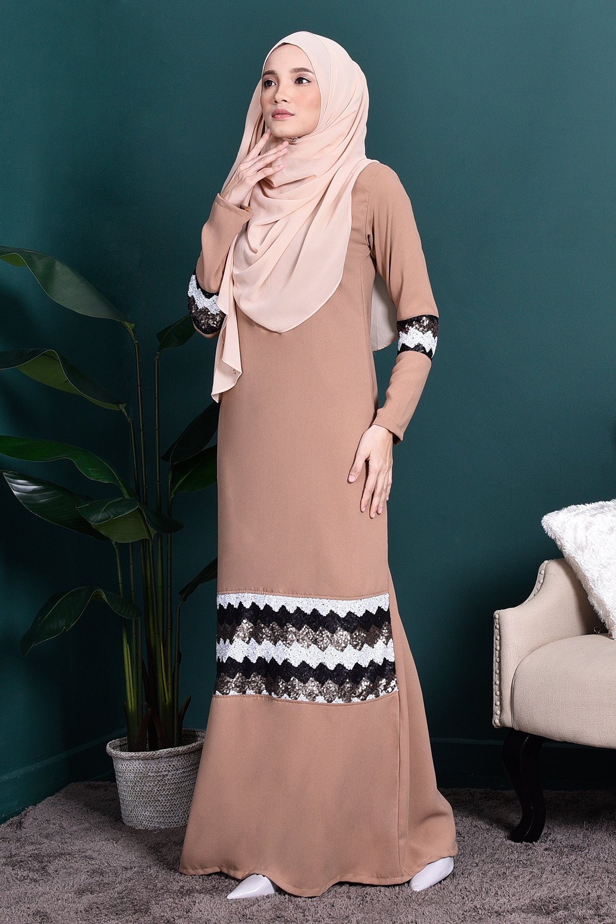 Abaya Sequin Jemina - Milk Tea