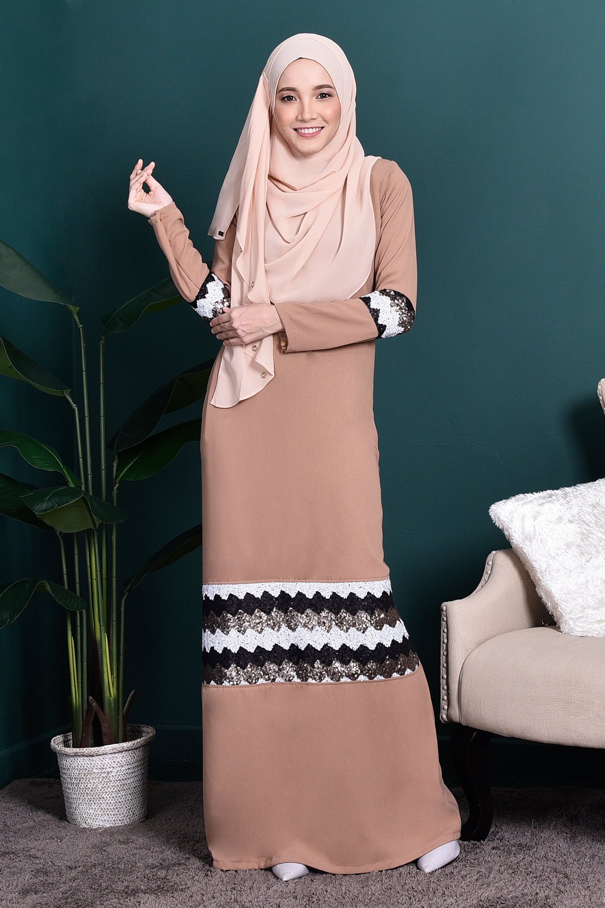 Abaya Sequin Jemina - Milk Tea