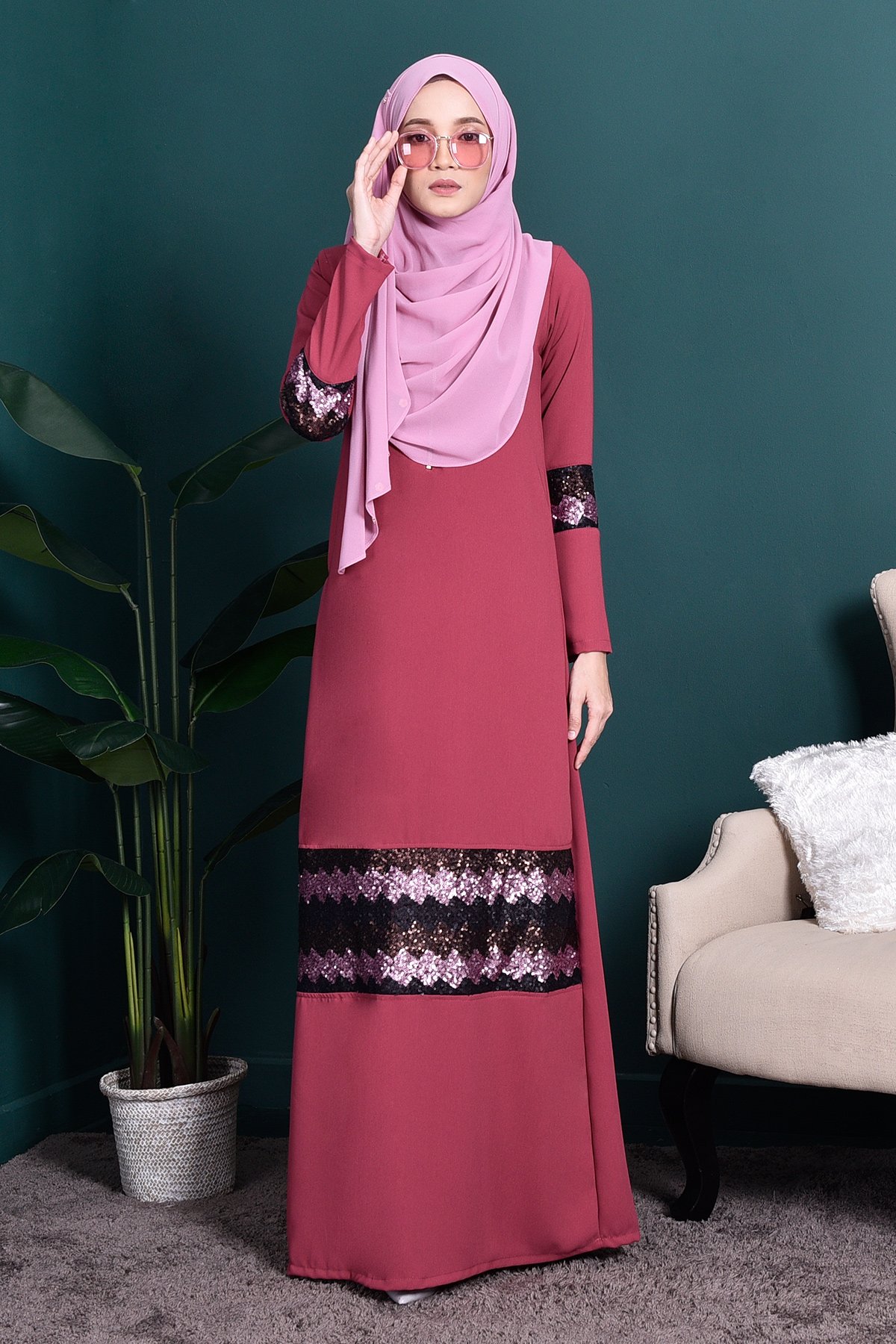 Abaya Sequin Jemina - Sherbet Pink