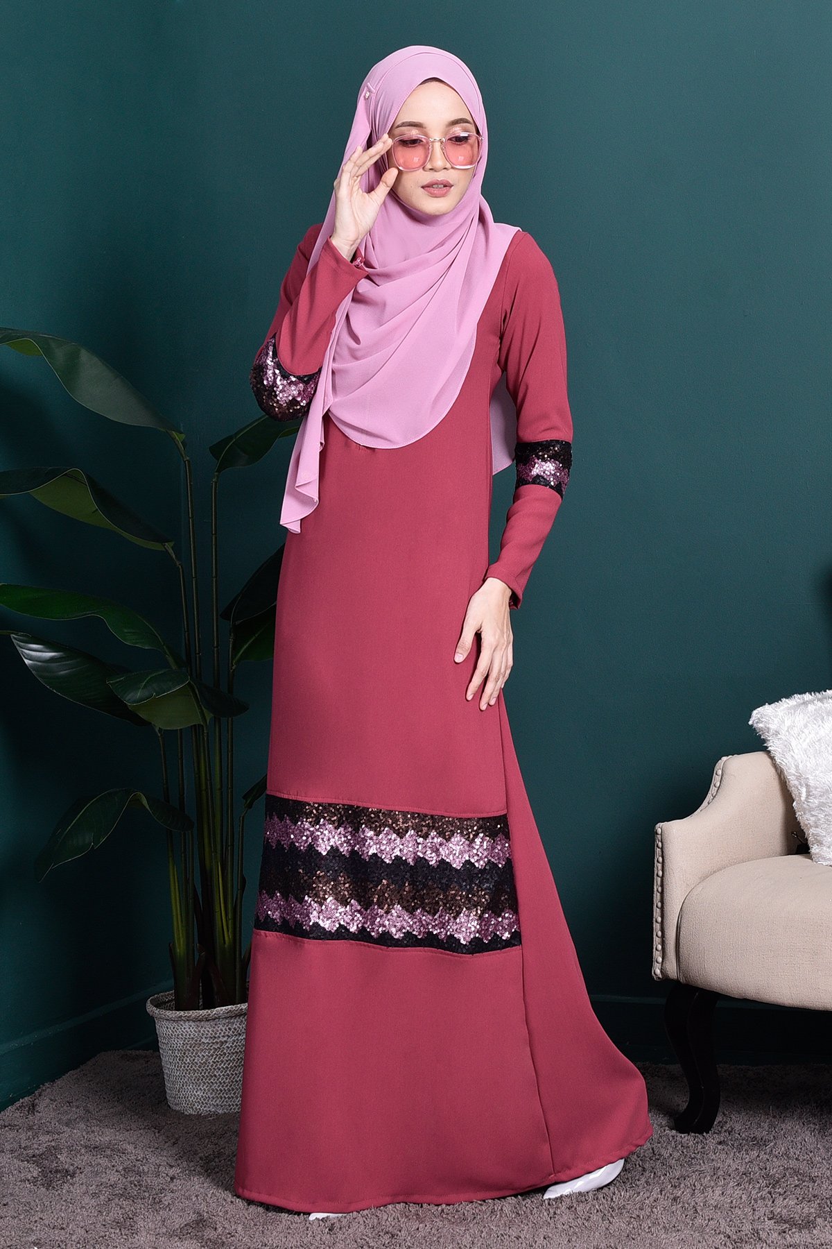 Abaya Sequin Jemina - Sherbet Pink