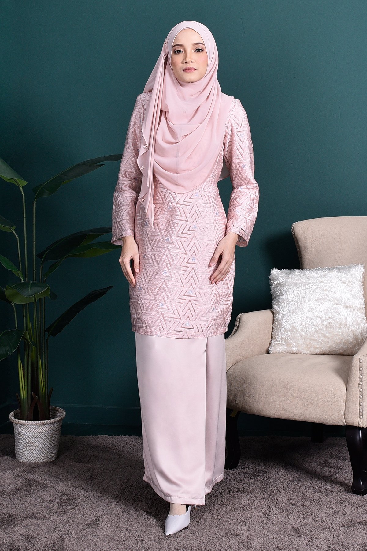 Alibaba Sipo Baju Kurung Net Lace Baju Kurung Lace Adrina Blush