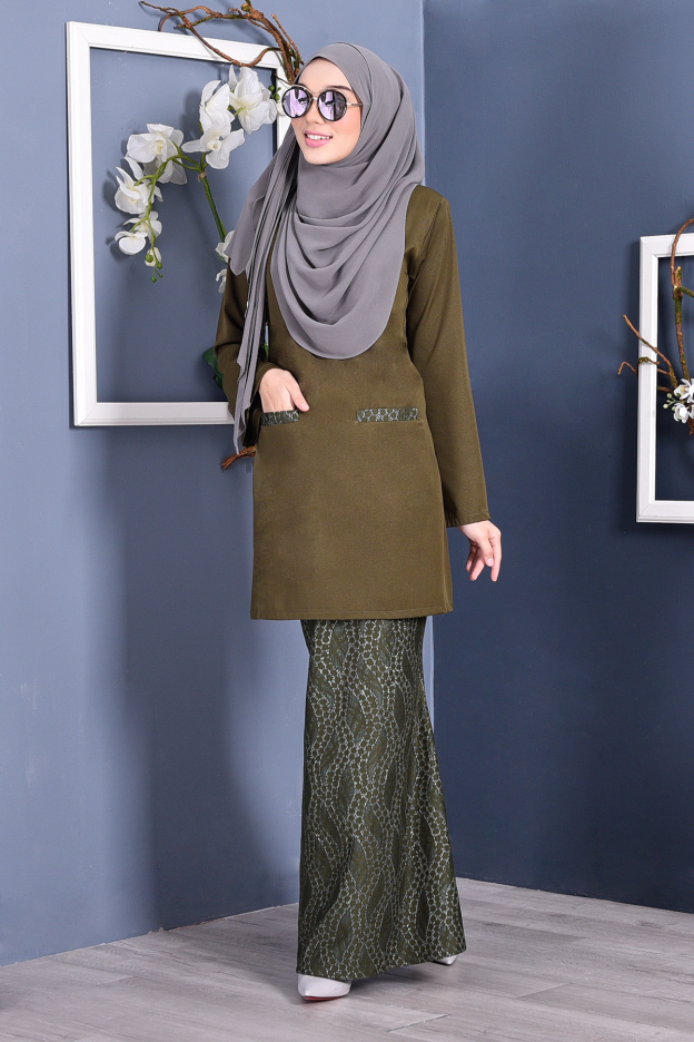 Baju Kurung Kedah Lace Gemini - Olive Green