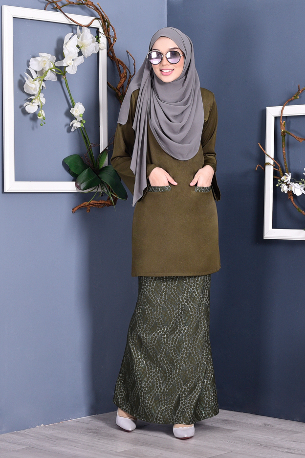 Baju Kurung Kedah Lace Gemini - Olive Green