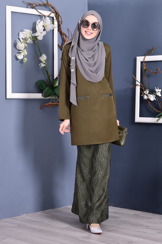 Baju Kurung Kedah Lace Gemini - Olive Green