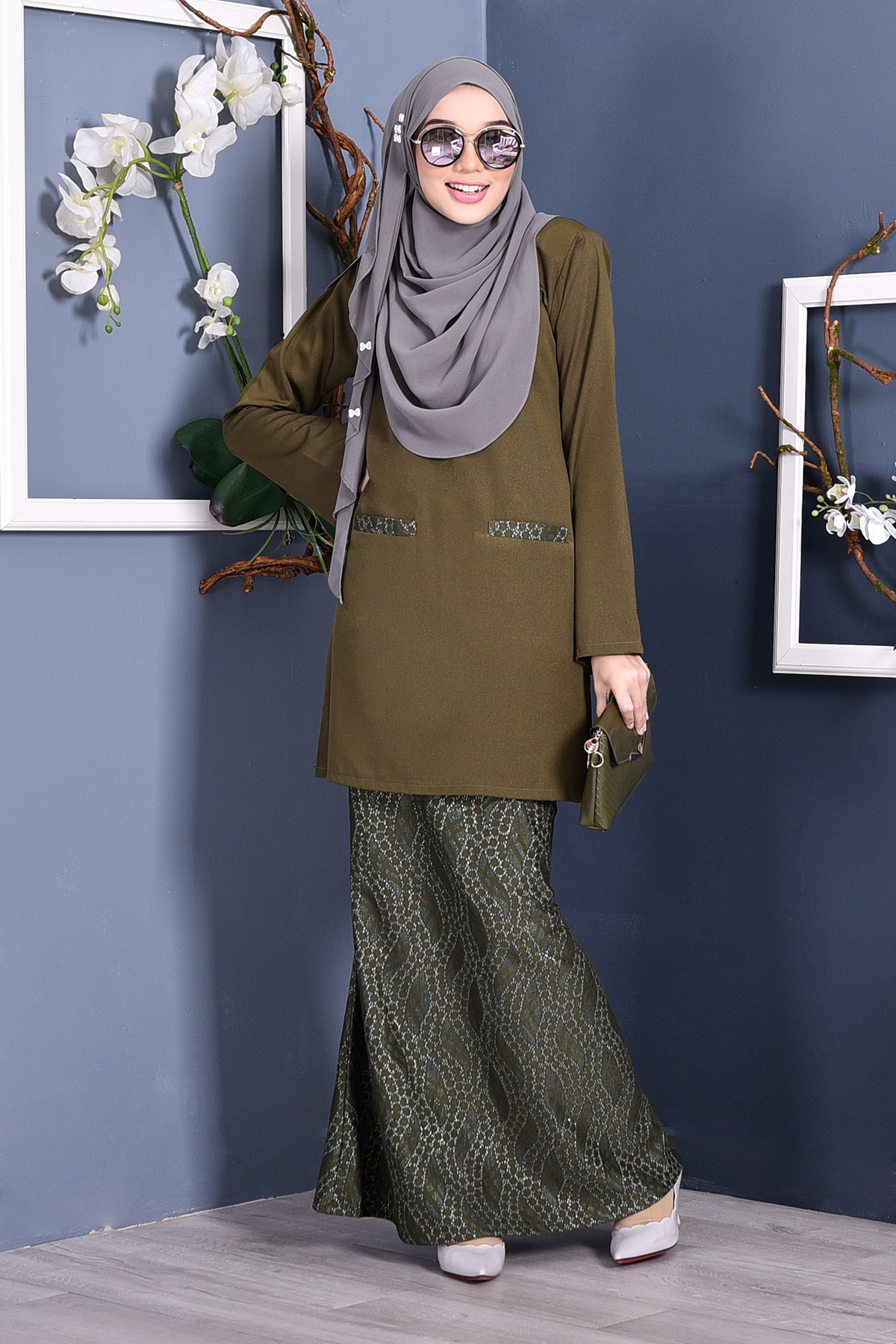 Baju Kurung Kedah Lace Gemini - Olive Green