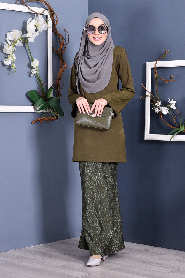 Baju Kurung Kedah Lace Gemini - Olive Green