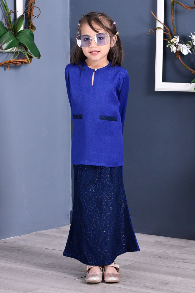 Baju Kurung Kedah Lace Gemini Kids - Royal Blue