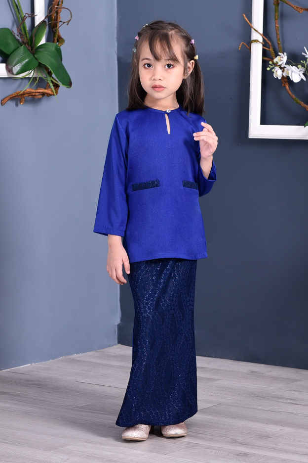 Baju Kurung Kedah Lace Gemini Kids - Royal Blue