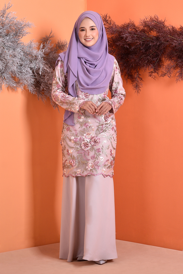Baju Kurung Lace 3D Azura - Sakura Grey