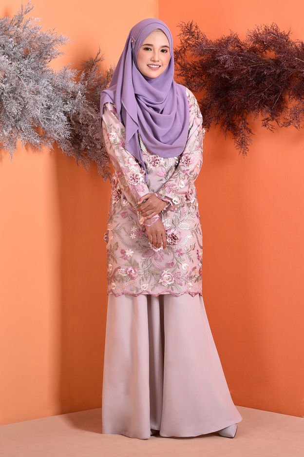 Baju Kurung Lace 3D Azura - Sakura Grey