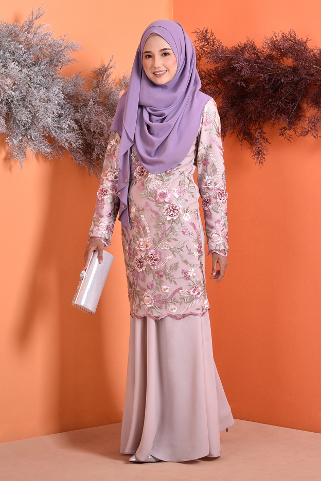 Baju Kurung Lace 3D Azura - Sakura Grey