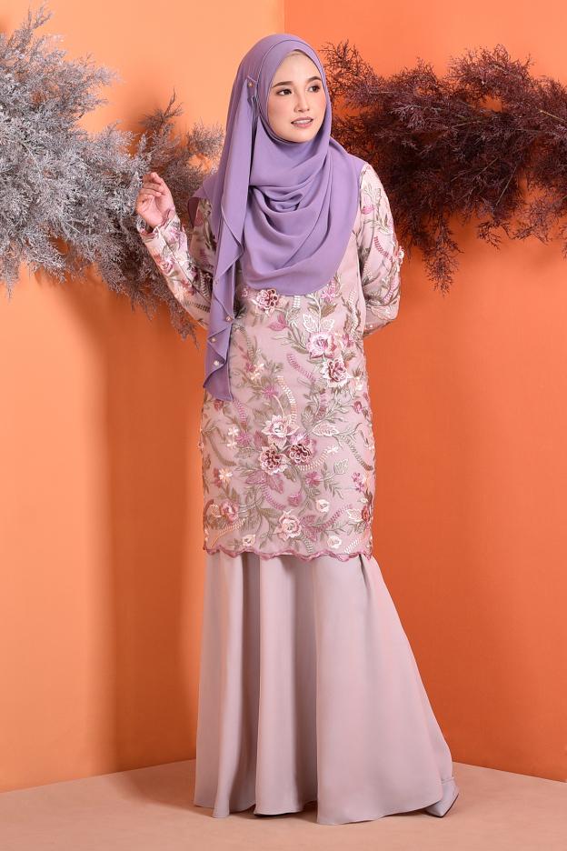 Baju Kurung Lace 3D Azura - Sakura Grey