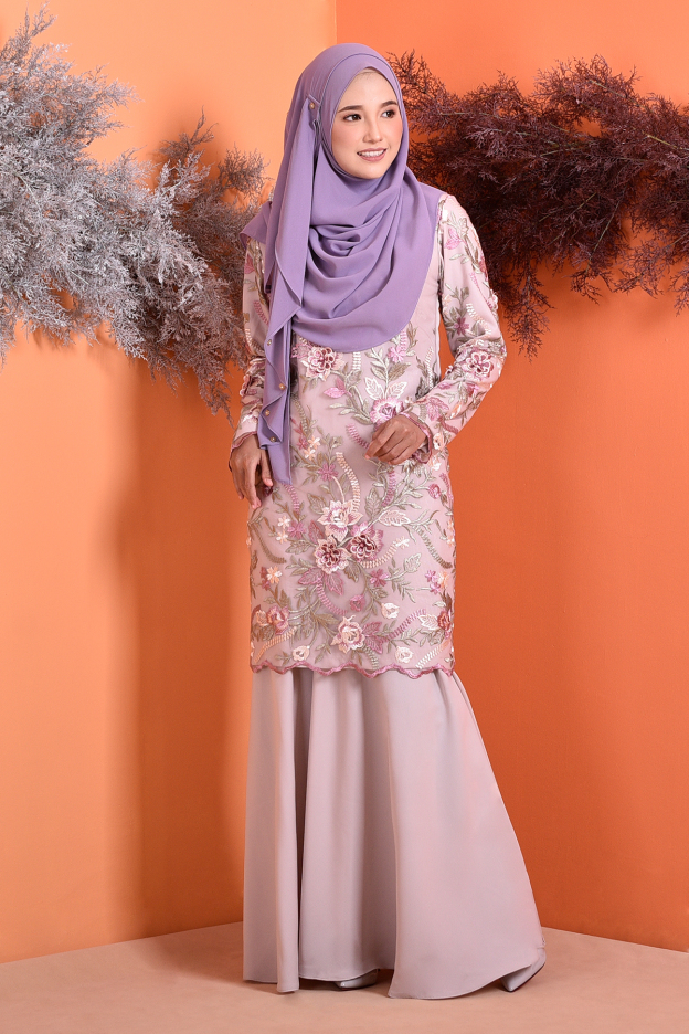Baju Kurung Lace 3D Azura - Sakura Grey