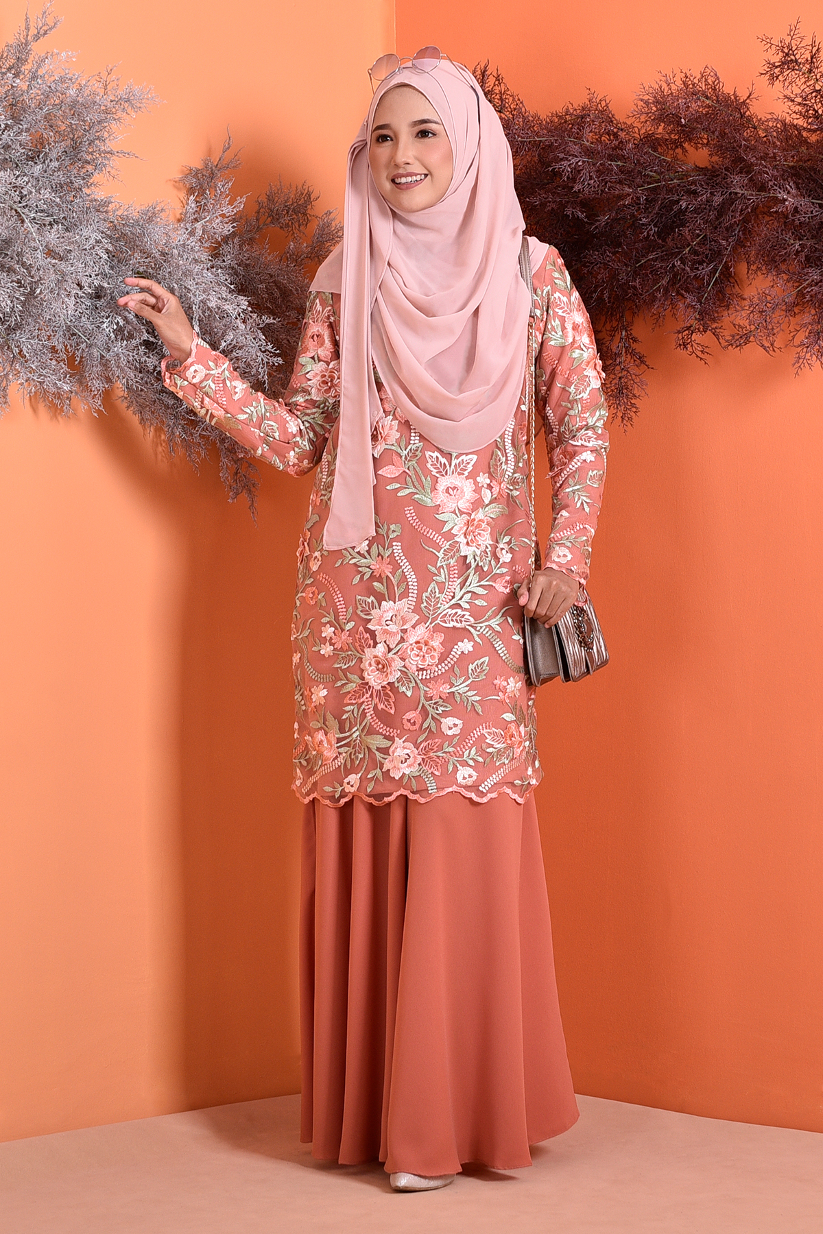 Baju Kurung Lace 3D Azura - Spring Orange