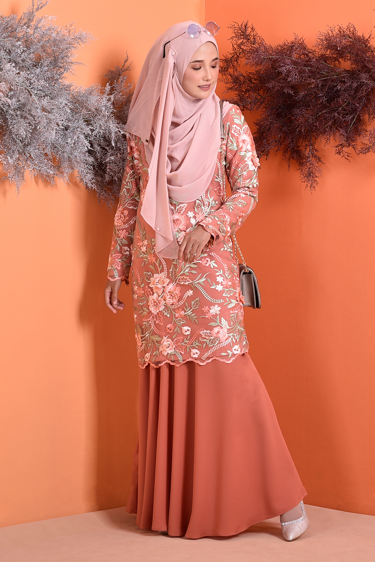 Baju Kurung Lace 3D Azura - Spring Orange