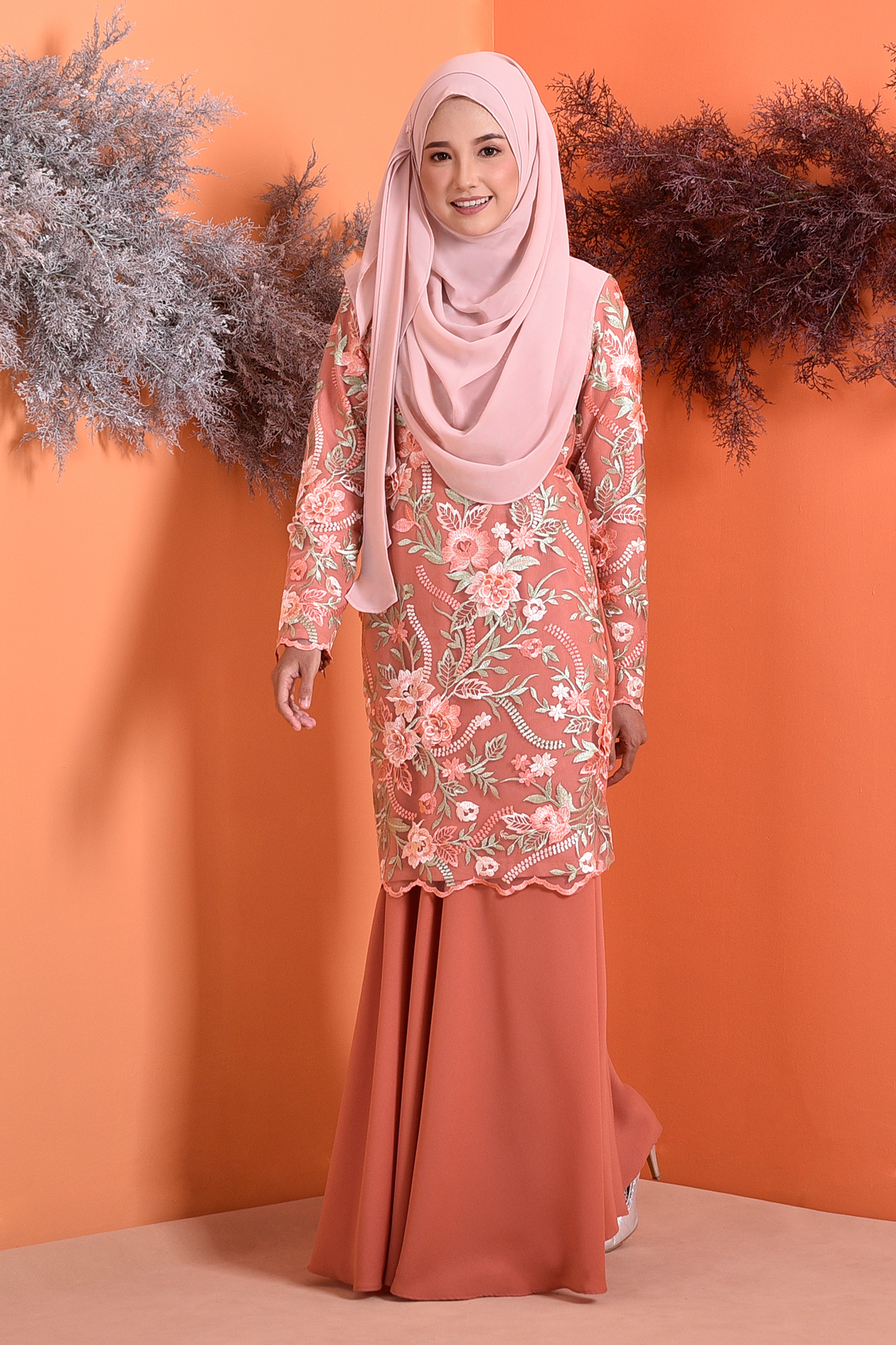Baju Kurung Lace 3D Azura - Spring Orange