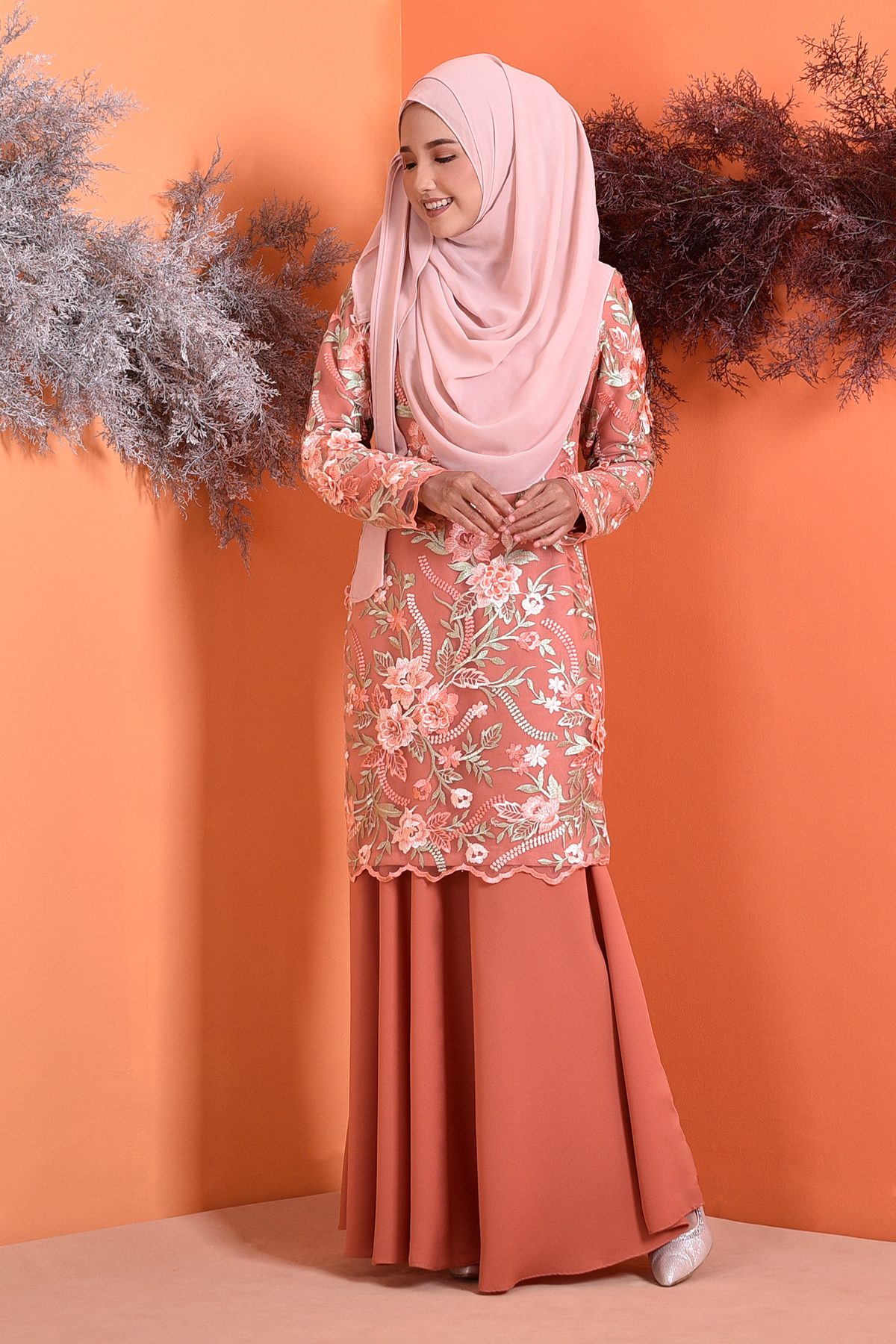 Baju Kurung Lace 3D Azura - Spring Orange