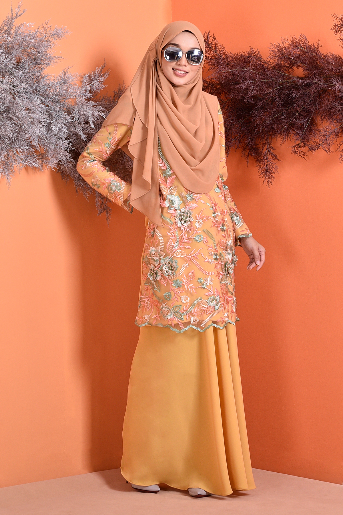 Baju Kurung Lace 3D Azura - Custard Yellow