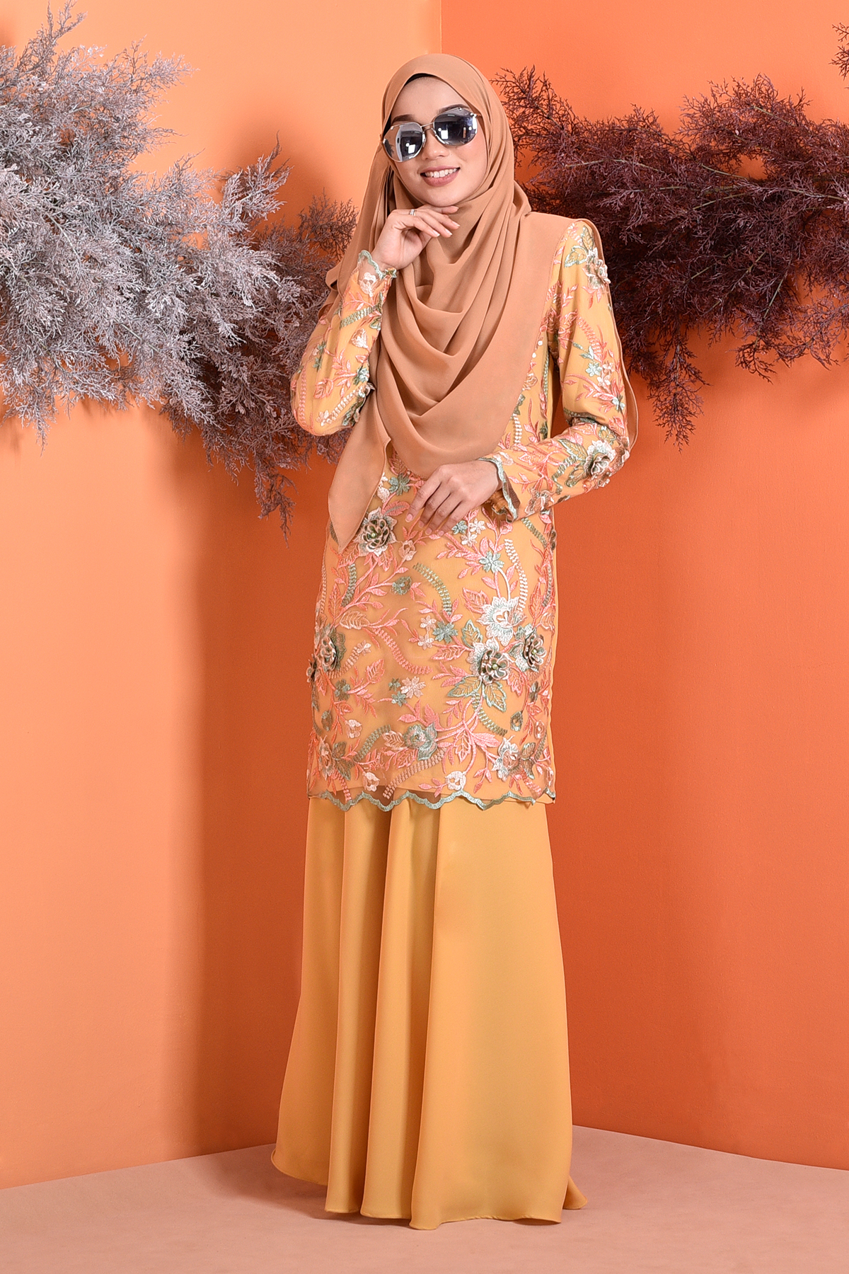 Baju Kurung Lace 3D Azura - Custard Yellow