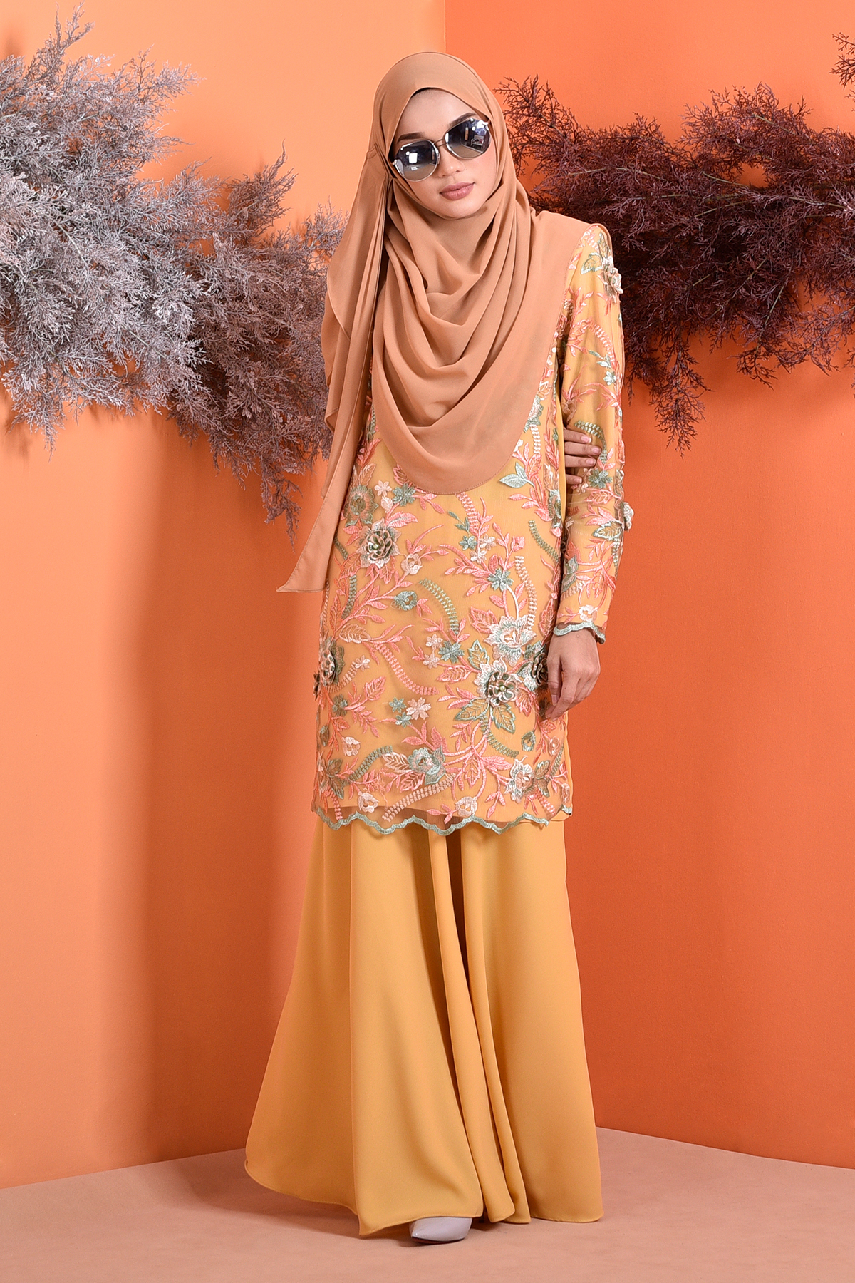 Baju Kurung Lace 3D Azura - Custard Yellow
