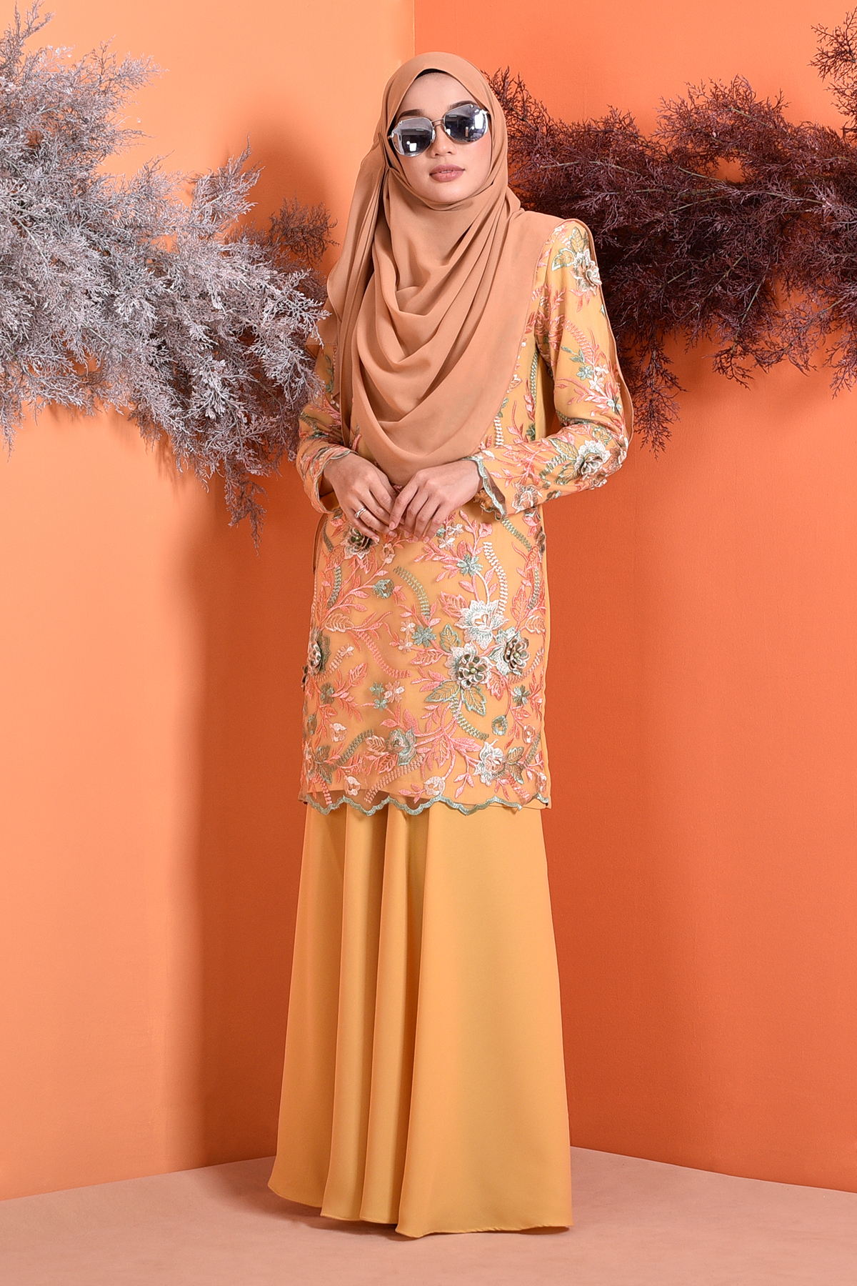 Baju Kurung Lace 3D Azura - Custard Yellow