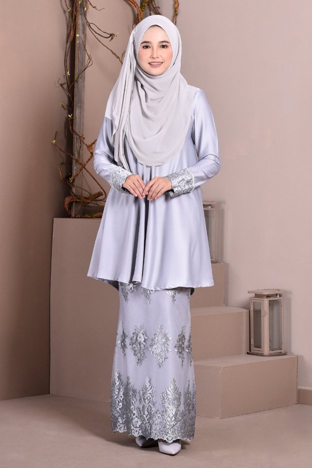 Baju Kurung Lace Avery - Mist Grey