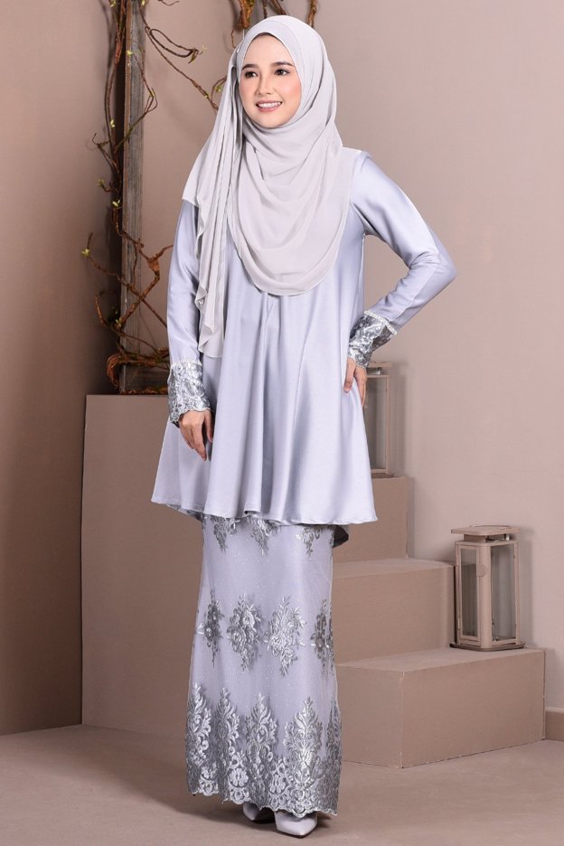 Baju Kurung Lace Avery - Mist Grey