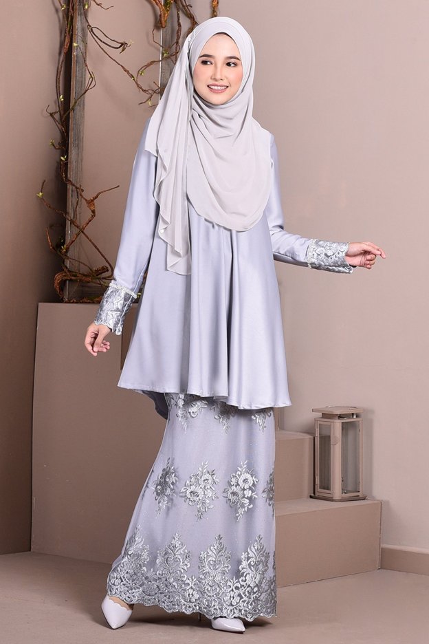 Baju Kurung Lace Avery - Mist Grey