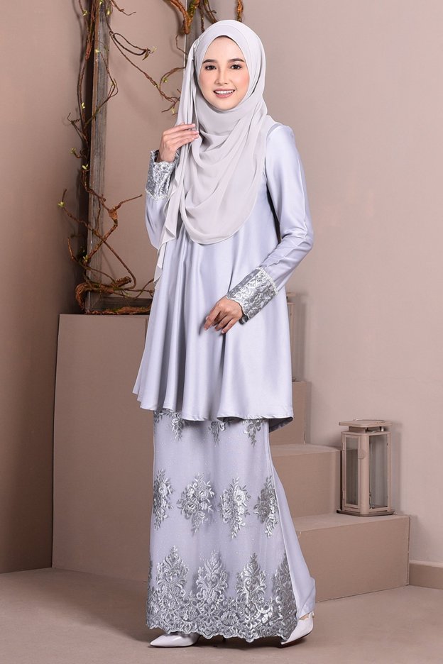 Baju Kurung Lace Avery - Mist Grey